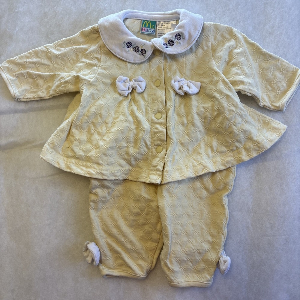 Vintage McBaby 2 Piece Outfit Set 0-3‎ months Embroidered Flowers